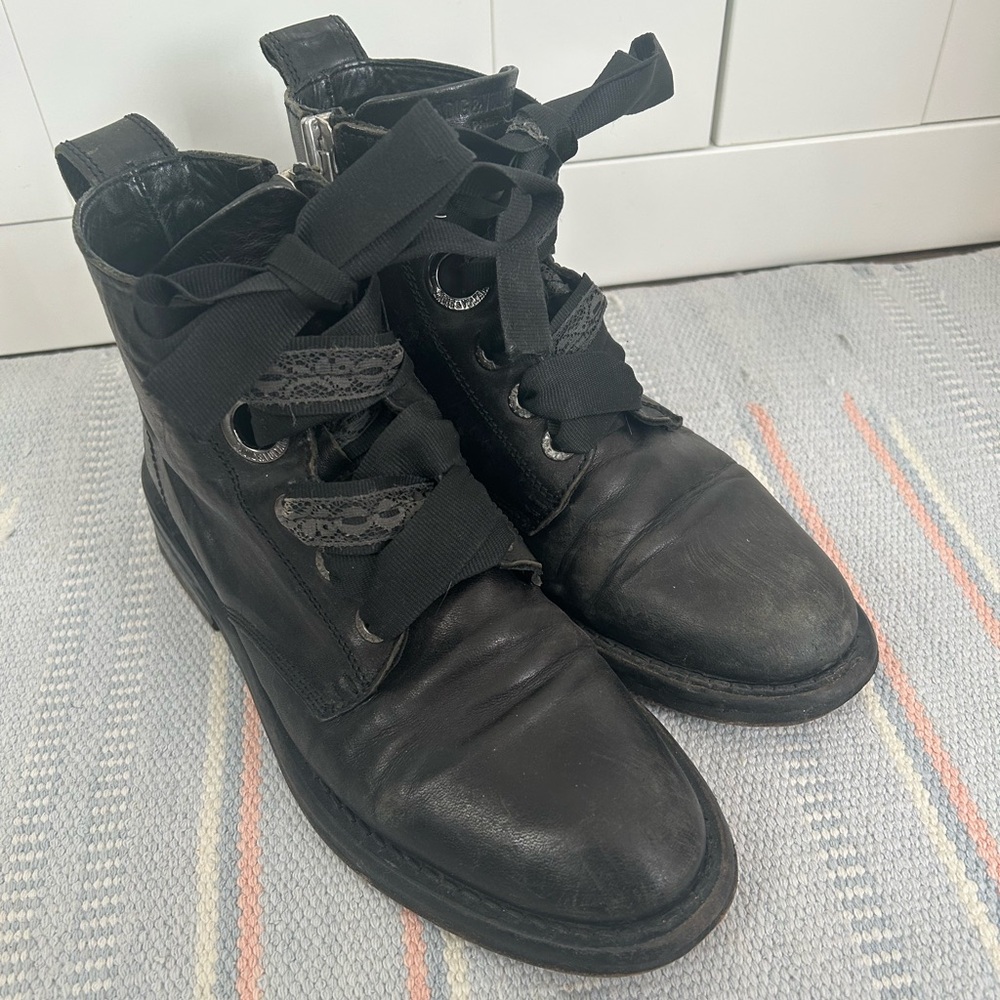 Zadig & Voltaire Laureen Roma Black Lace-Up Boots Sz 8